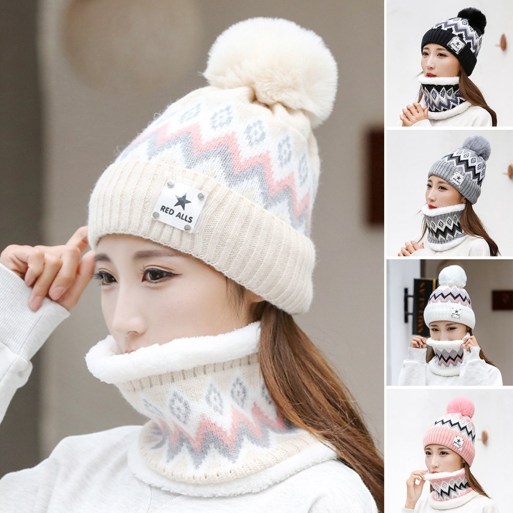 NEW Cozy Winter Knitted Beanie Head,Neck and Ear Warmer Hat with Pom-Pom